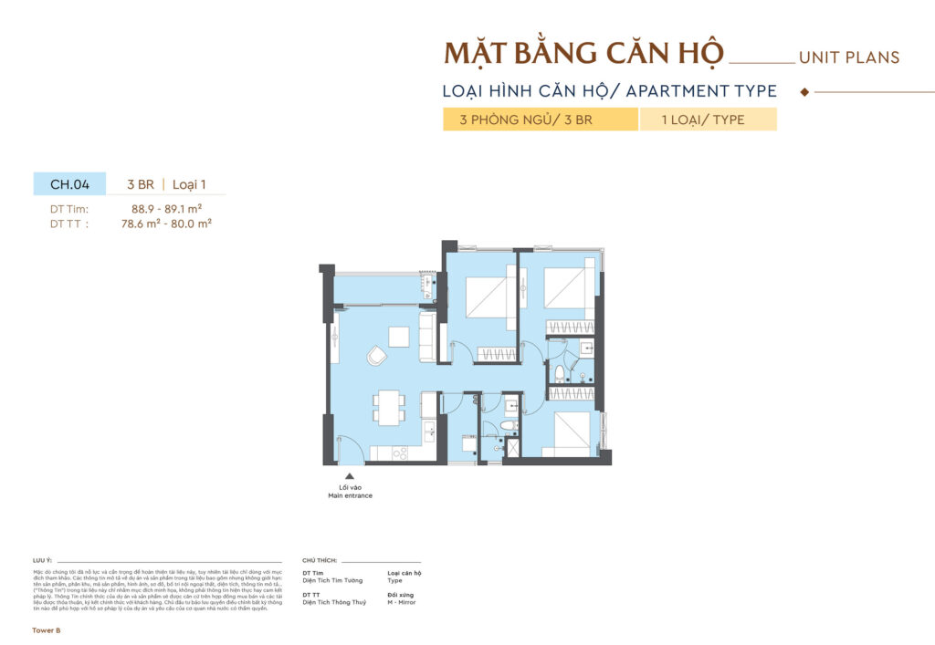 Mặt bằng căn 3 phòng ngủ Masteri Cao Xà Lá Mặt bằng căn 3 phòng ngủ Masteri Cao Xà Lá